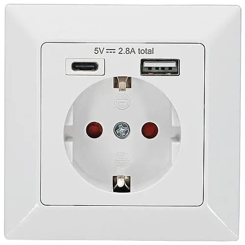 UP-Steckdose mit 1 USB Typ A + 1 USB Typ C Ausgang : DC 5.0V 2800mA