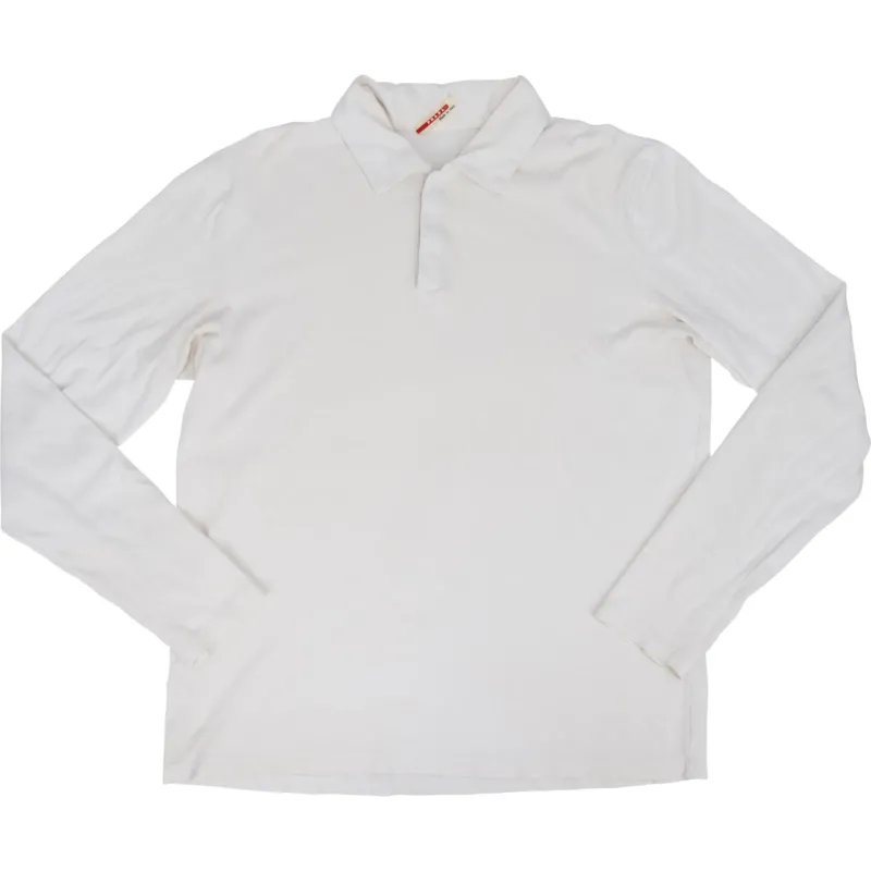 Prada Classic White Sports Emblem Long Polo Shirt (L)
