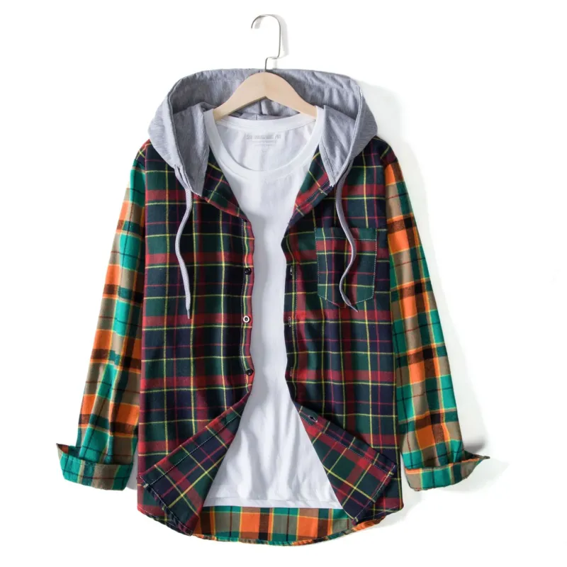 Herren Karohemdjacke mit integrierter Kapuze – Taviero