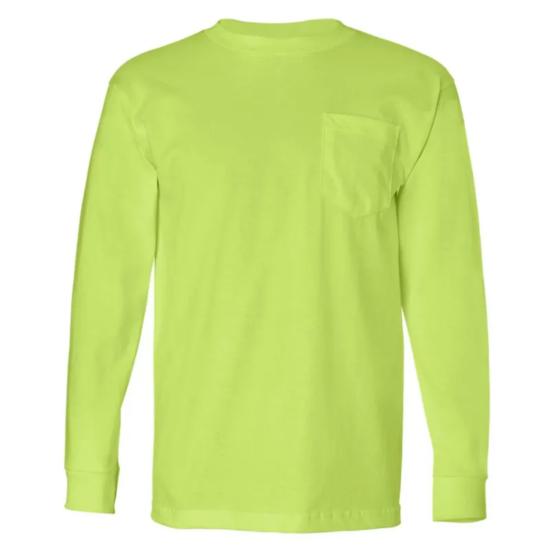 Bayside Men's Lime Green USA-Made Long Sleeve T-Shirt with Pocket