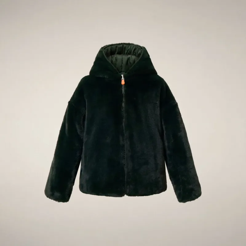 Girls' Reversible Faux Fur Coat Akiko in Nori Green