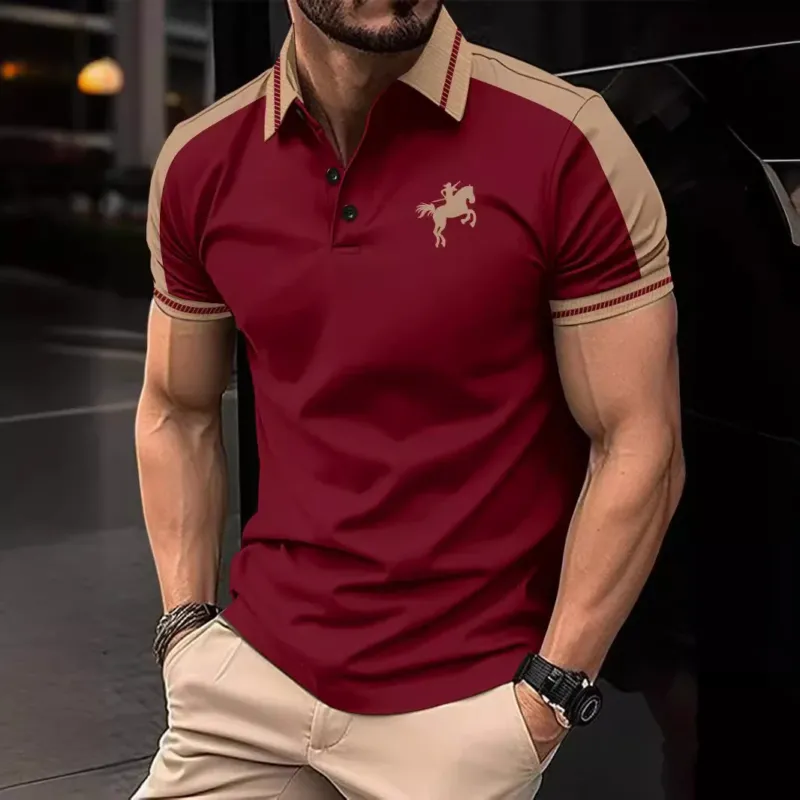 Herren modisches Kurzarm-Polohemd mit stylischem Farbkontrast und hochwertigem Material – Cavello