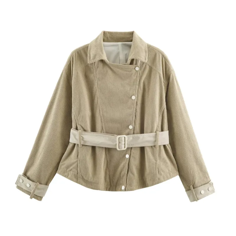 Damen Cordjacke aus Kord mit Taillengürtel und Druckknopfverschlüssen Echo Archiv