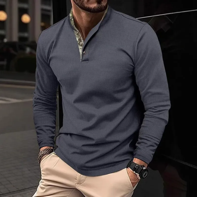 Herren elegantes Langarmshirt mit modischem Kragen und strukturiertem Design – Arvello