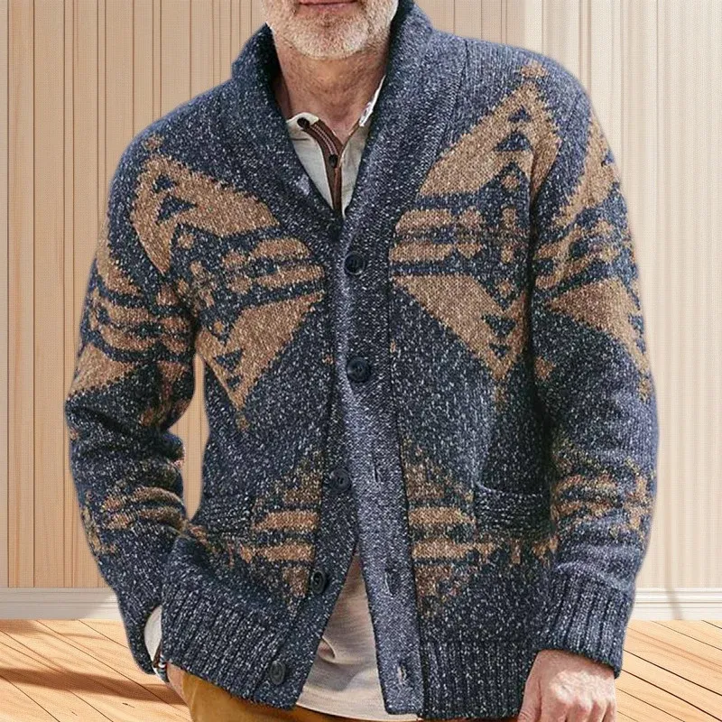 Herren Strickjacke mit kunstvollem Muster und praktischen Taschen – Terenzo