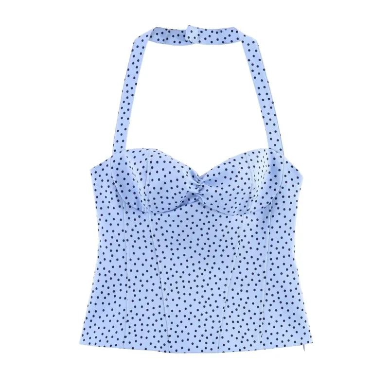 Damen Corsage-Top mit verstellbaren Trägern und verspieltem Punkten-Design – Orélia
