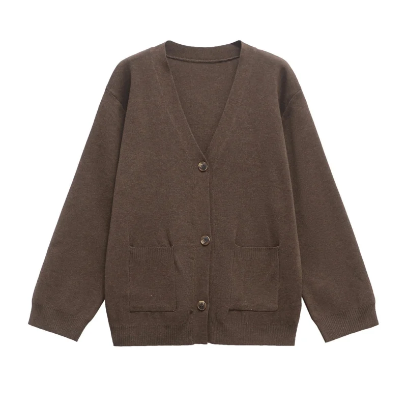 Damen 200+ Oversize Feinstrick‑Cardigan mit V‑Ausschnitt, Holzknöpfen und aufgesetzten Taschen Echo Archiv