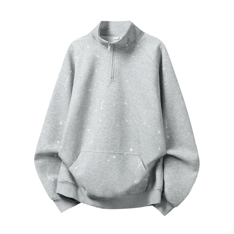 Unisex Relaxed-Fit Halbzip-Sweatshirt im Neps-Melange-Look mit hohem Stehkragen Echo Archiv