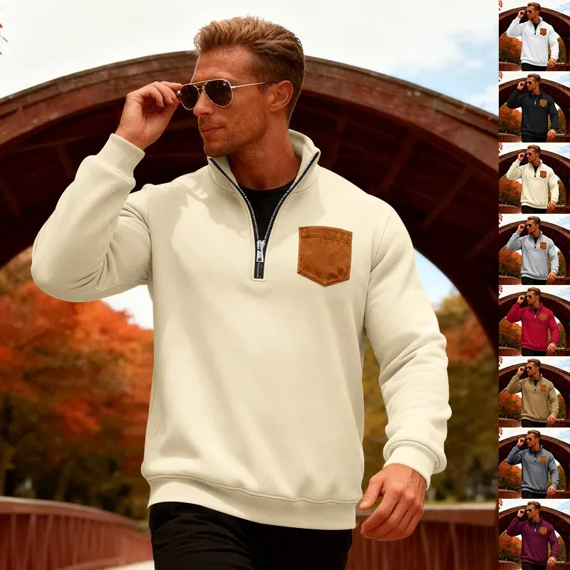 Herren Fleecepullover mit halbem Reißverschluss und praktischer Brusttasche – Cavarno