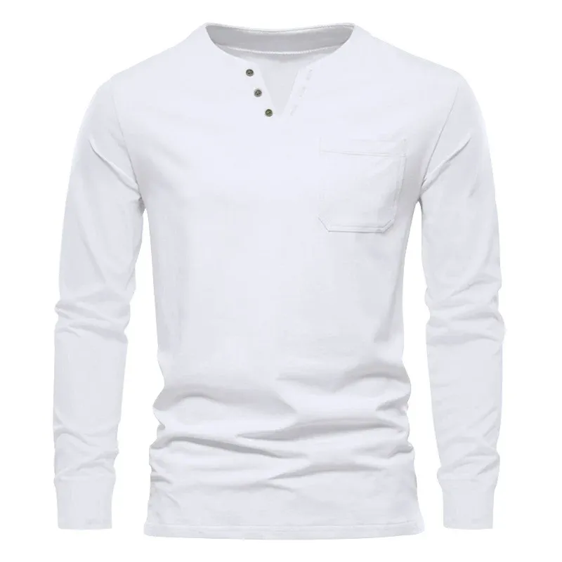 Herren Langarm-Henley-Shirt mit praktischer Brusttasche und modischem Design – Arvello