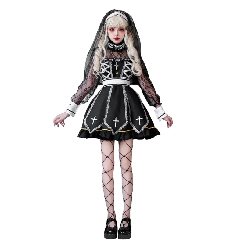 Damen Gothic Brautkostüm mit Spitzenärmeln und aufwendigen Rüschen Echo Archiv