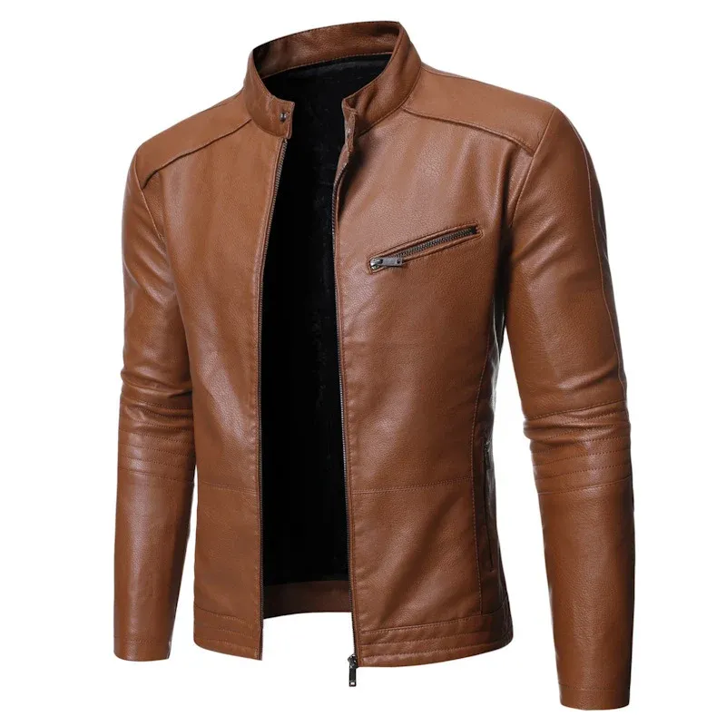 Herren elegante Kunstlederjacke mit modernem Stehkragen – Valtoré