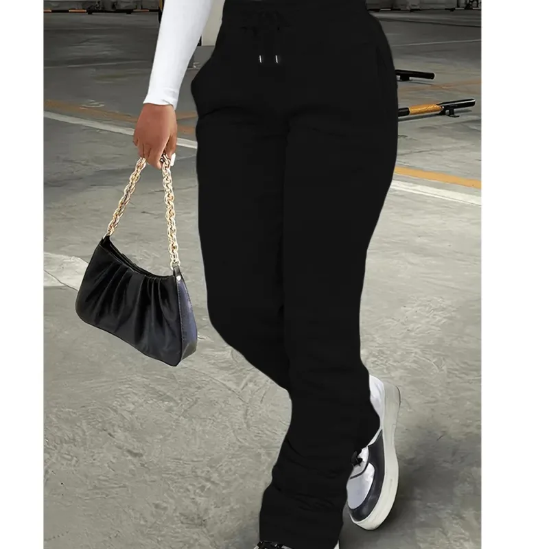 Damen figurbetonte Highwaist-Stretch-Sweathose mit gerafften Knöchelabschlüssen und Eingrifftaschen – Avérine