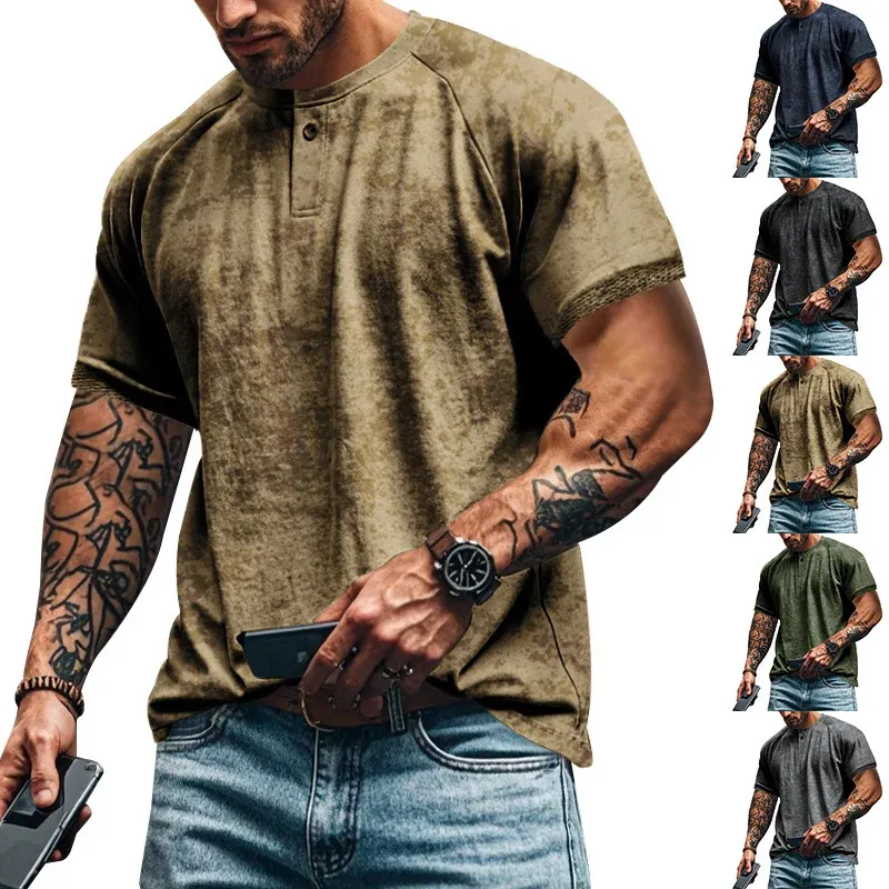 Herren Kurzarm-Henley-Shirt mit strukturierten Akzenten und sportlichem Schnitt – Arvello