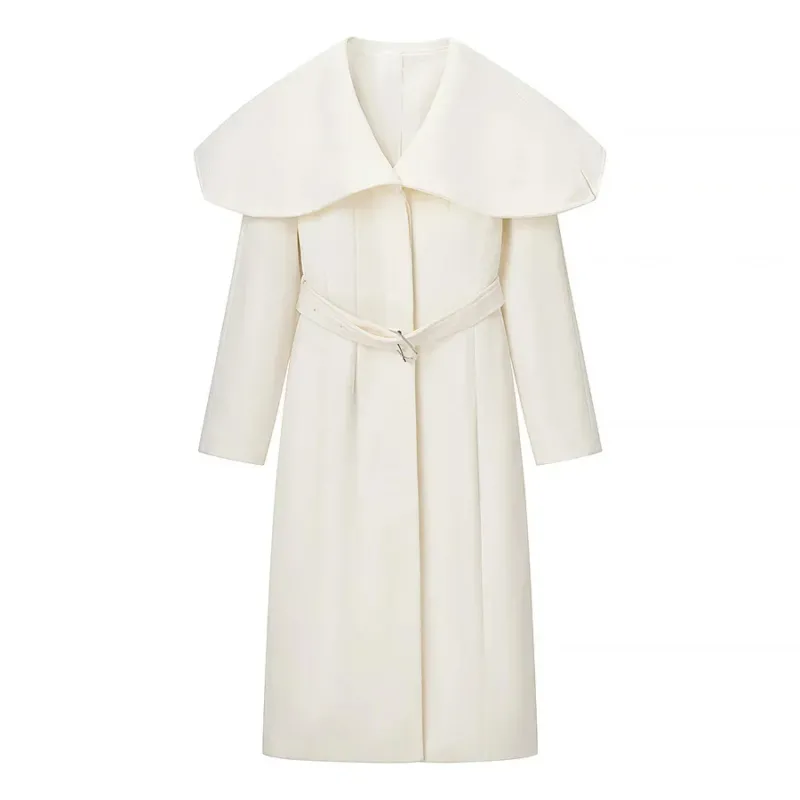 Damen eleganter Mantel mit übergroßem Cape-Kragen und Taillengürtel – Montévia