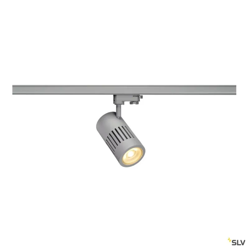 SLV STRUCTEC LED Strahler für 3Phasen Hochvolt-Stromschiene, 30W, 3000K, 60°, silbergrau, inkl. 3 Phasen Adapter